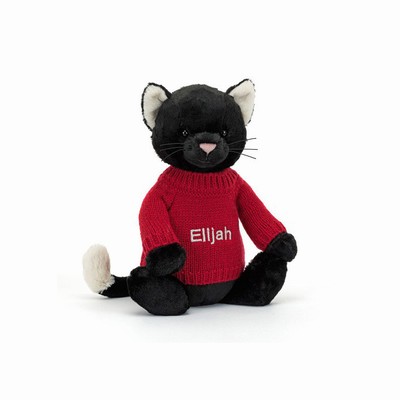 Jellycat Bashful Black Kitten with Red Jumper New Zealand | HACGB9678